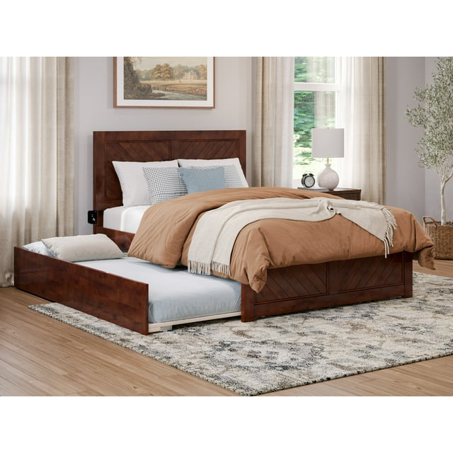 AFI Canyon Walnut Solid Wood Platform Bed with Matching Footboard & Twin Trundle, Full