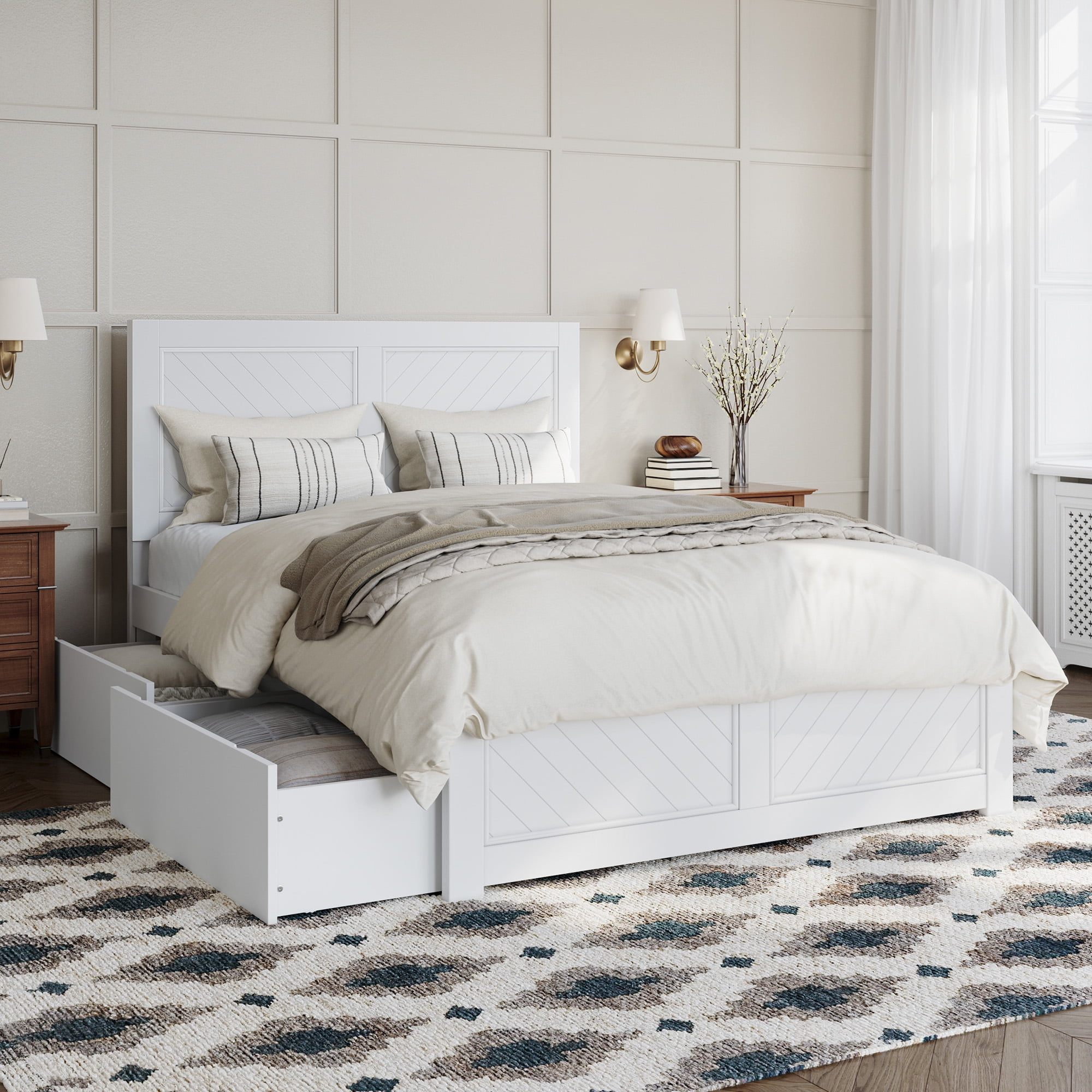 AFI Canyon White Storage Platform Bed with Matching Footboard, Full