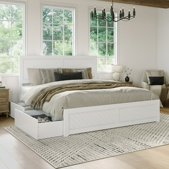 AFI Canyon White Storage Platform Bed with Matching Footboard, King