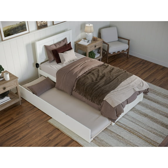 AFI Canyon White Solid Wood Platform Bed with Matching Footboard & Twin XL Trundle, Twin XL