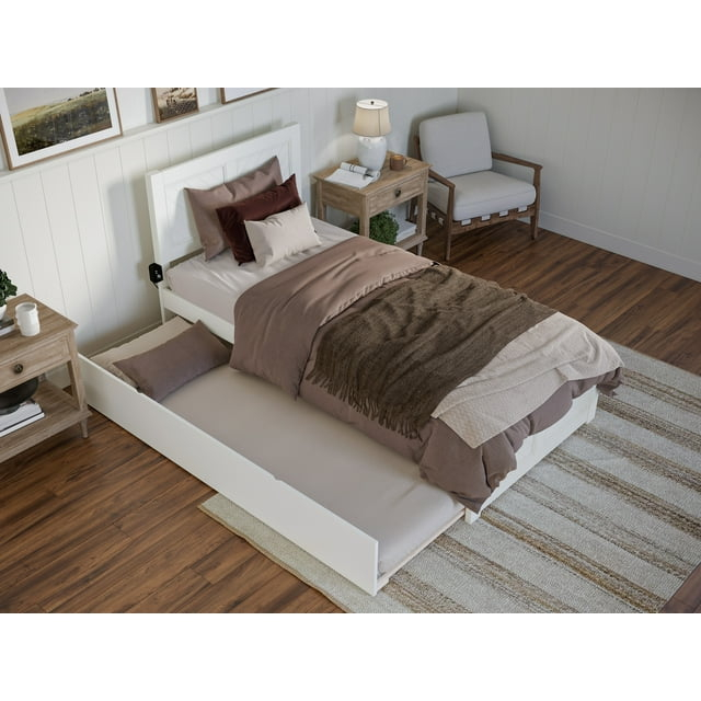 AFI Canyon White Solid Wood Platform Bed with Matching Footboard & Twin XL Trundle, Twin XL
