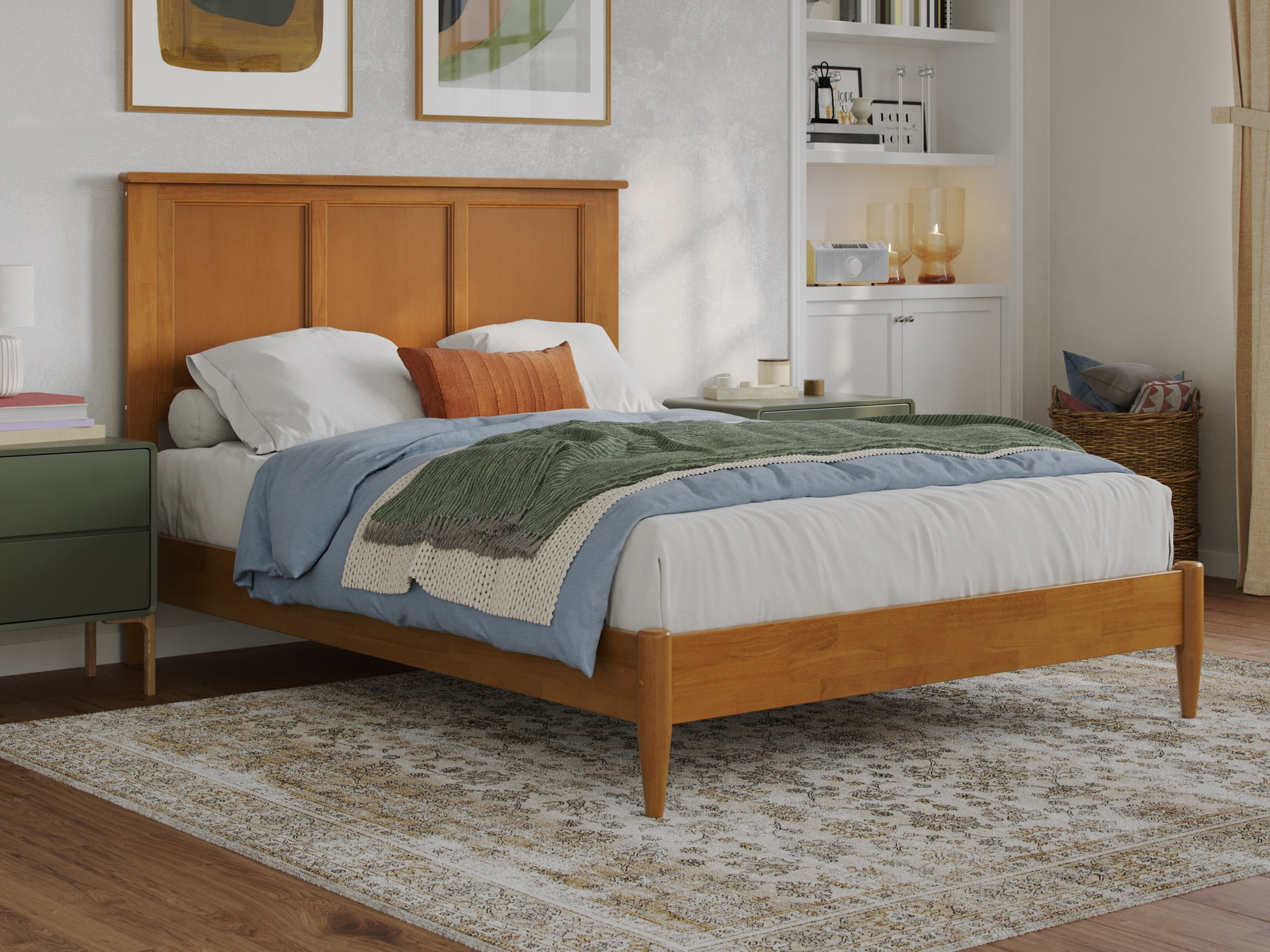 AFI Charlotte Full Solid Wood Low Profile Platform Bed, Light Toffee
