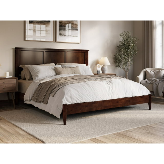 AFI Charlotte King Solid Wood Low Profile Platform Bed, Walnut