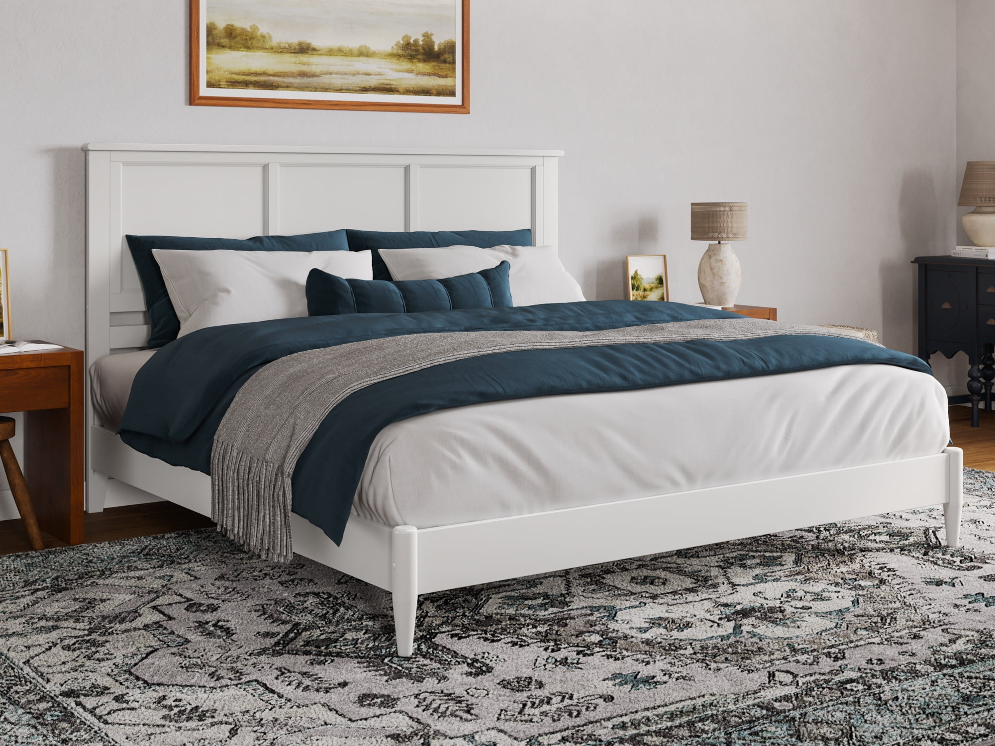 AFI Charlotte King Solid Wood Low Profile Platform Bed, White