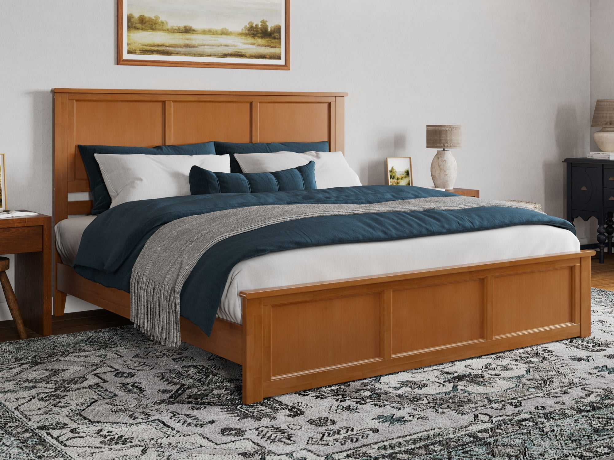 AFI Charlotte King Wood Low Profile Platform Bed with Matching Footboard, Light Toffee