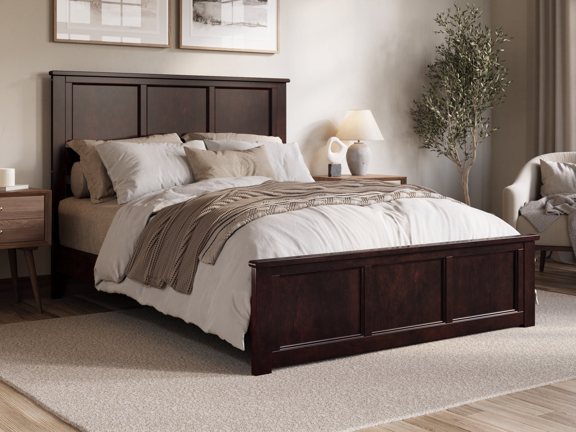AFI Charlotte Queen Solid Wood Low Profile Platform Bed with Matching Footboard, Espresso