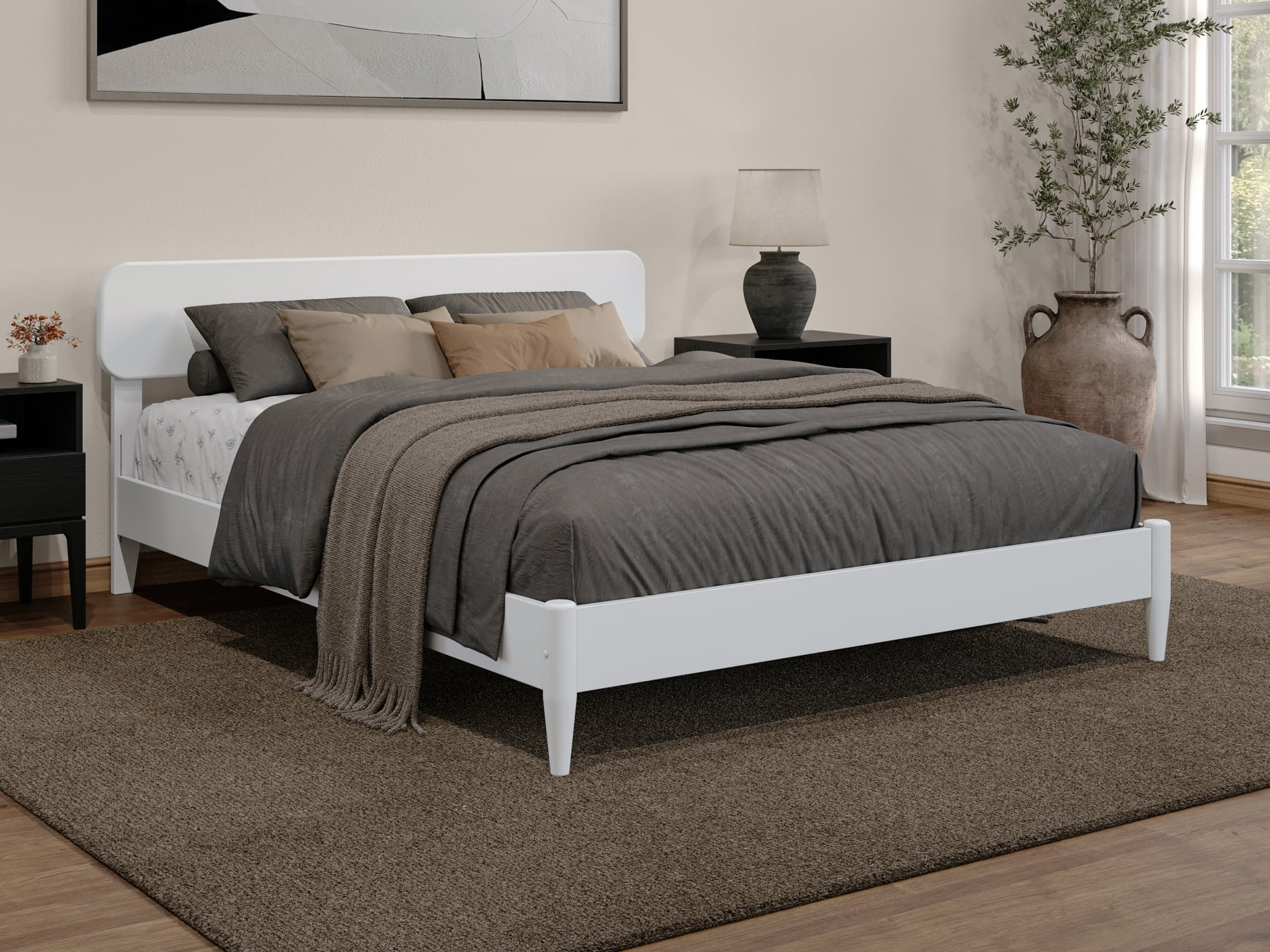 AFI Florence Queen Solid Wood Low Profile Platform Bed, White