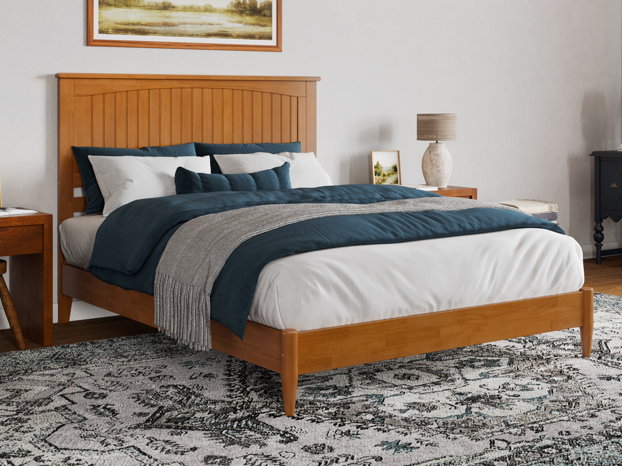 AFI Naples Queen Solid Wood Low Profile Platform Bed, Light Toffee
