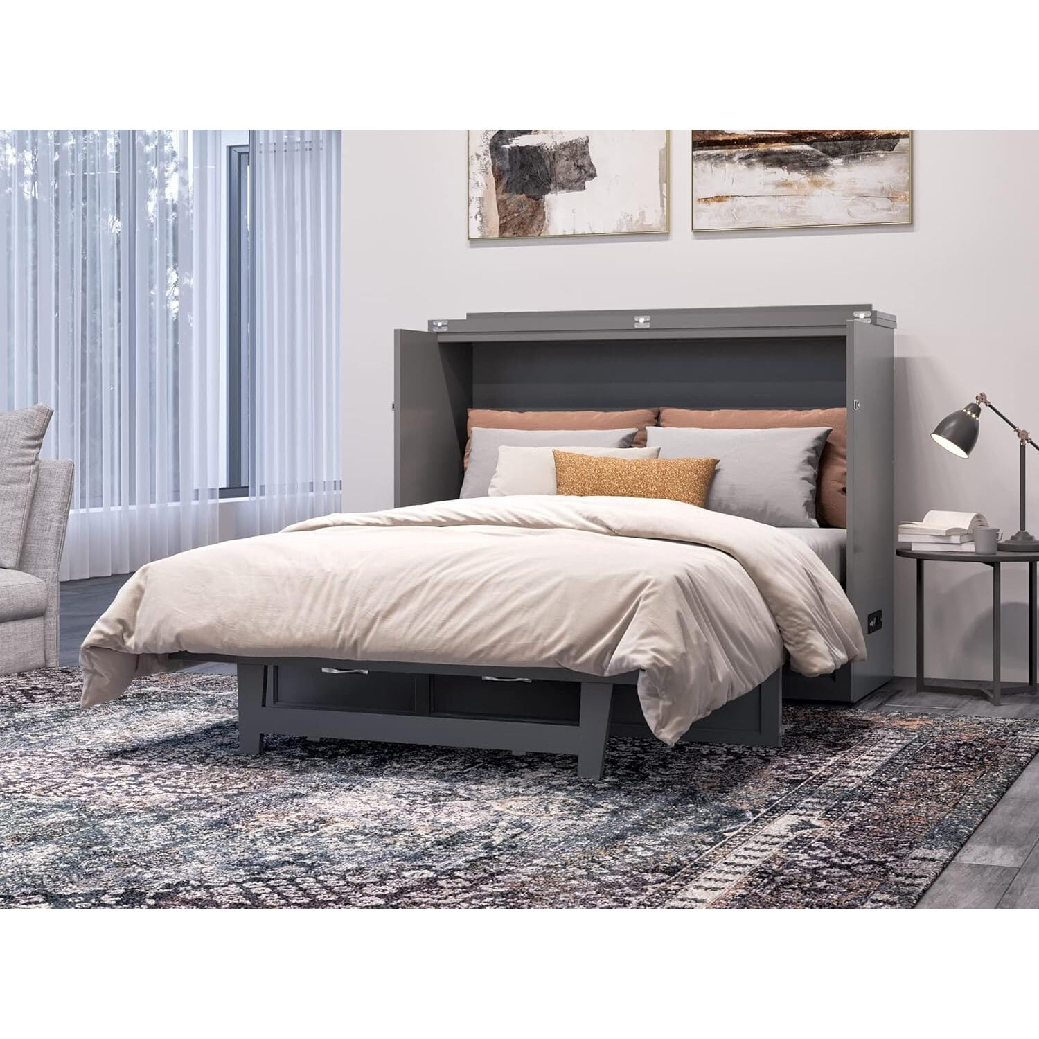 AFI Northfield Grey Full Solid Wood Murphy Bed Chest