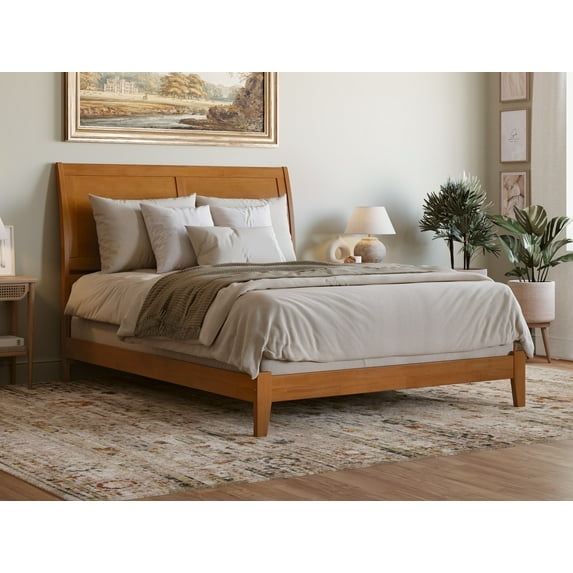 AFI Portland Queen Solid Wood Foundation Bed, Light Toffee