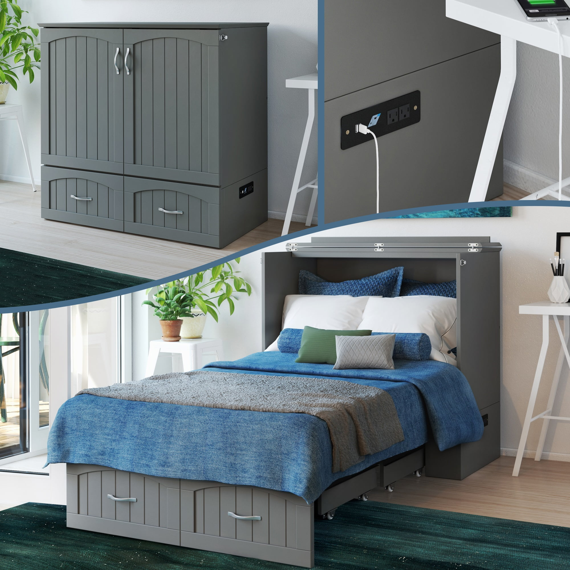 AFI Southampton Twin XL Size Modern Wood Murphy Bed Chest, Gray