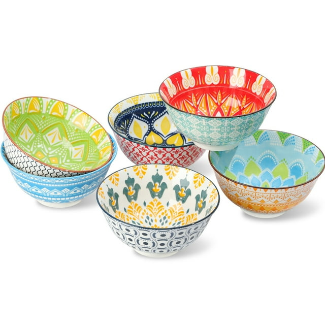 AHX 6 Pack Porcelain Cereal Bowls, 23oz Colorful Salad Soup Bowl,6.25-inch Round Ceramic Serving Bowl Set