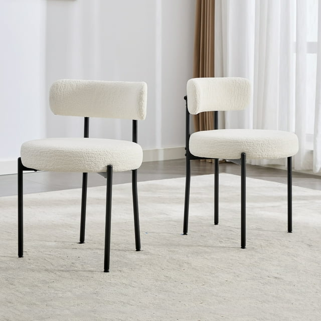 XINMICS White Dining Chairs Boucle Dining Room Chair Set of 2