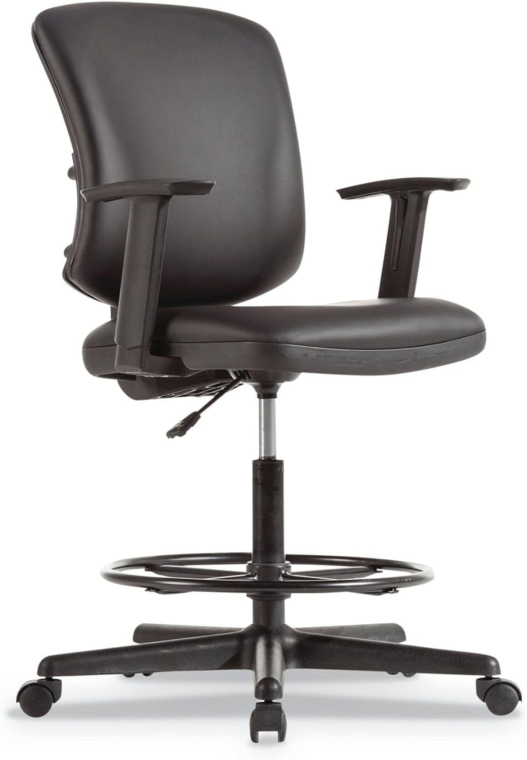Alera Everyday Task Stool, Bonded Leather Seat/Back, Supports Up to 275 lb, 20.9" to 29.6" Seat Height, Black