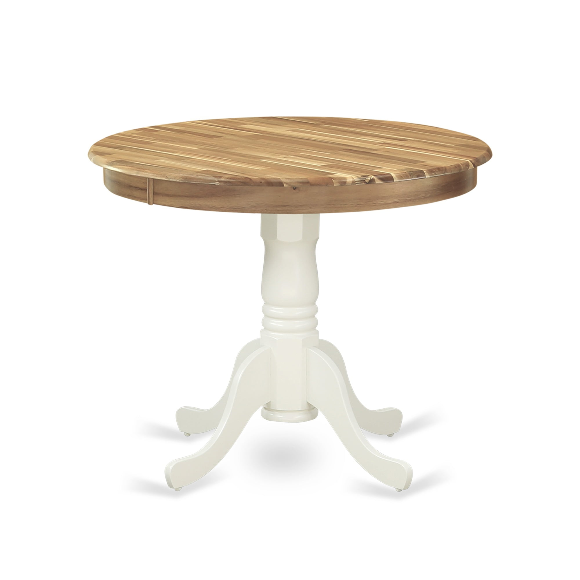 36 in. Antique Round Acacia Wood Dining Table with Linen White Pedestal