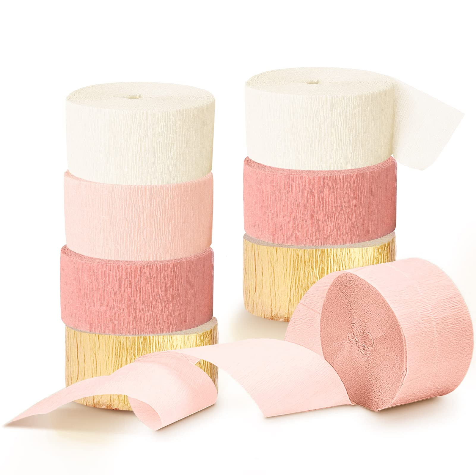 Wedding Party Decorations, 8 Rolls Pink Gold Crepe Paper Streamers for Wedding, Bachelorette, Birthday, Baby Bridal Shower, Valentines Day Party Backdrop Decorations (1.77inch x 82ft)