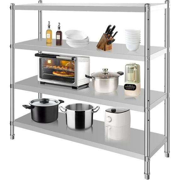Ataucjin Stainless Steel Shelves,Storage Shelf 4-Tier Heavy Duty Adjustable Shelf Unit,Storage Rack Shelving Capacity Shelf Unit for Kitchen Garage Office Restaurant Warehouse,330lb Per Shelf