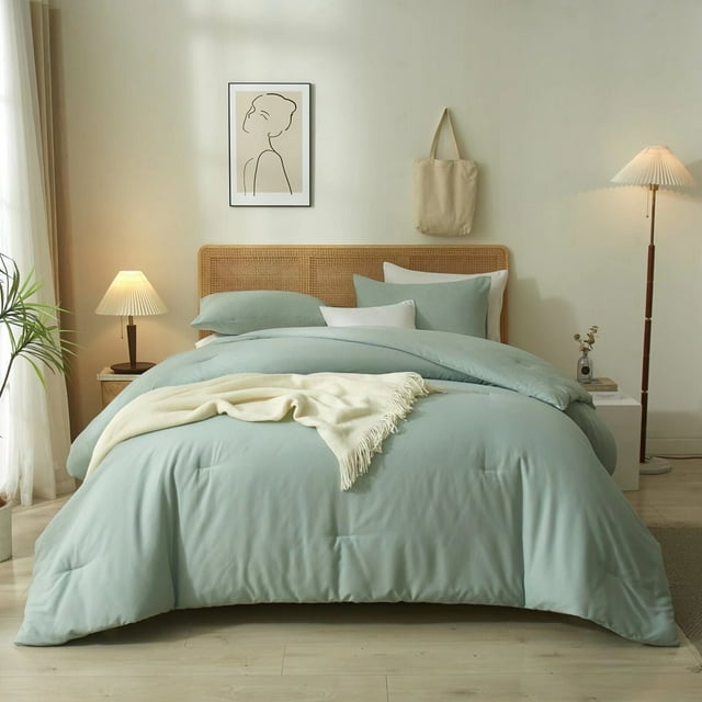 SPRINDAY Queen Comforter Set For Adult, 3 Piece Sage Green Comforter Sets & Bedding For All Season