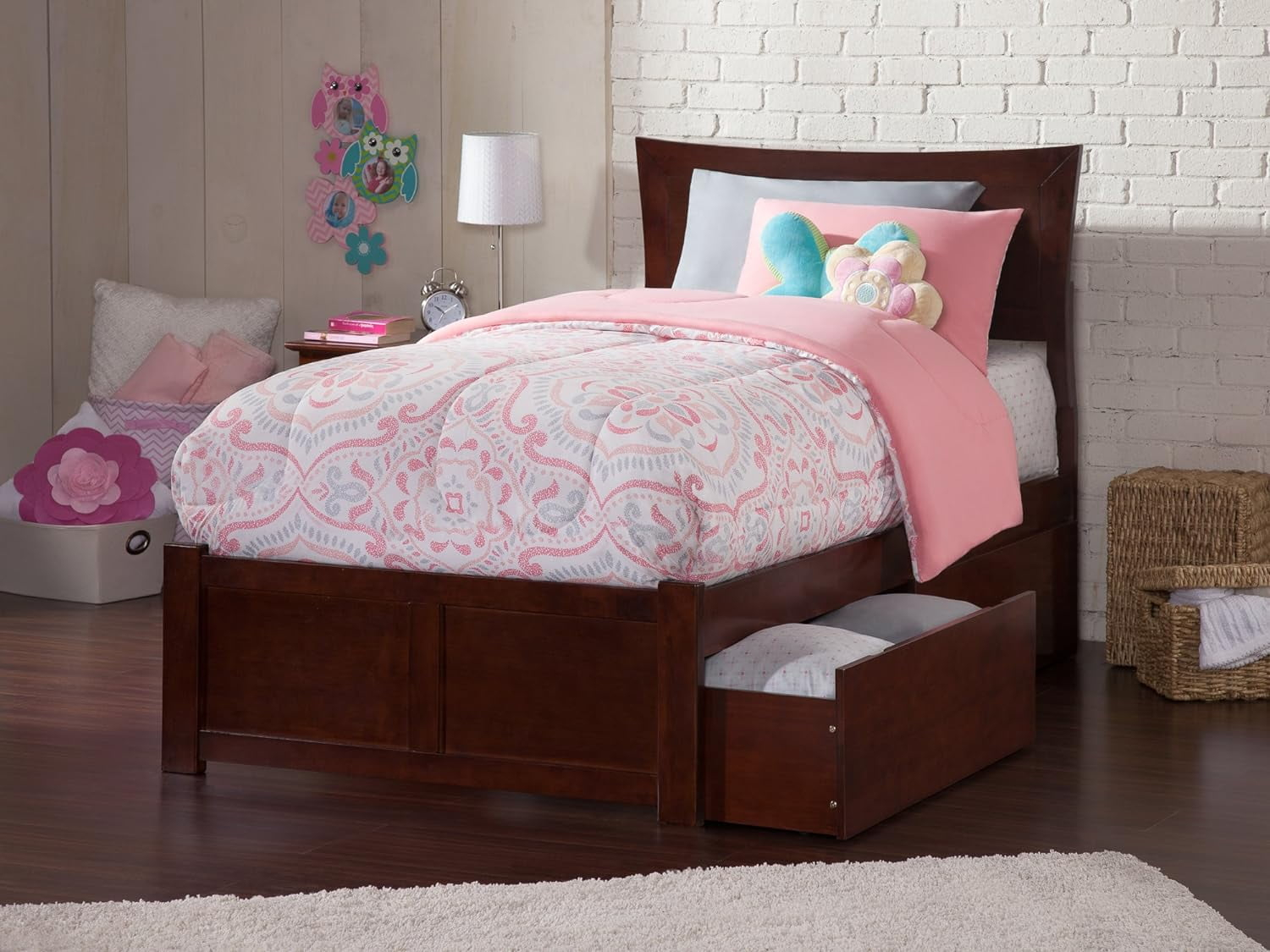 AR9012114 Metro Platform Bed with 2 Urban Bed Drawers, Twin XL, Walnut