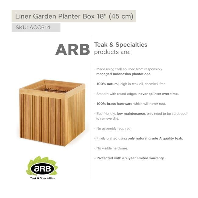 ARB TEAK & SPECIALTIES ACC614 Teak Garden Planter Box Liner 18' (45 cm)