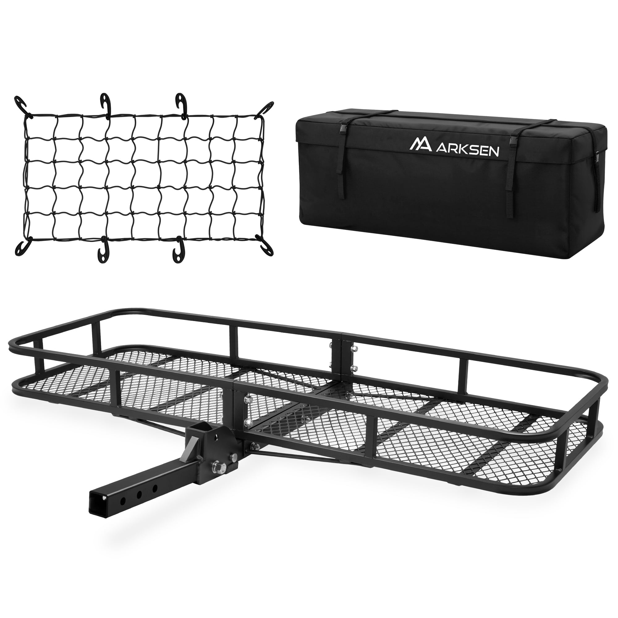 Arksen 60" Cargo Hauler Carrier Hitch Mounted Luggage Basket with Cargo Bag Combo