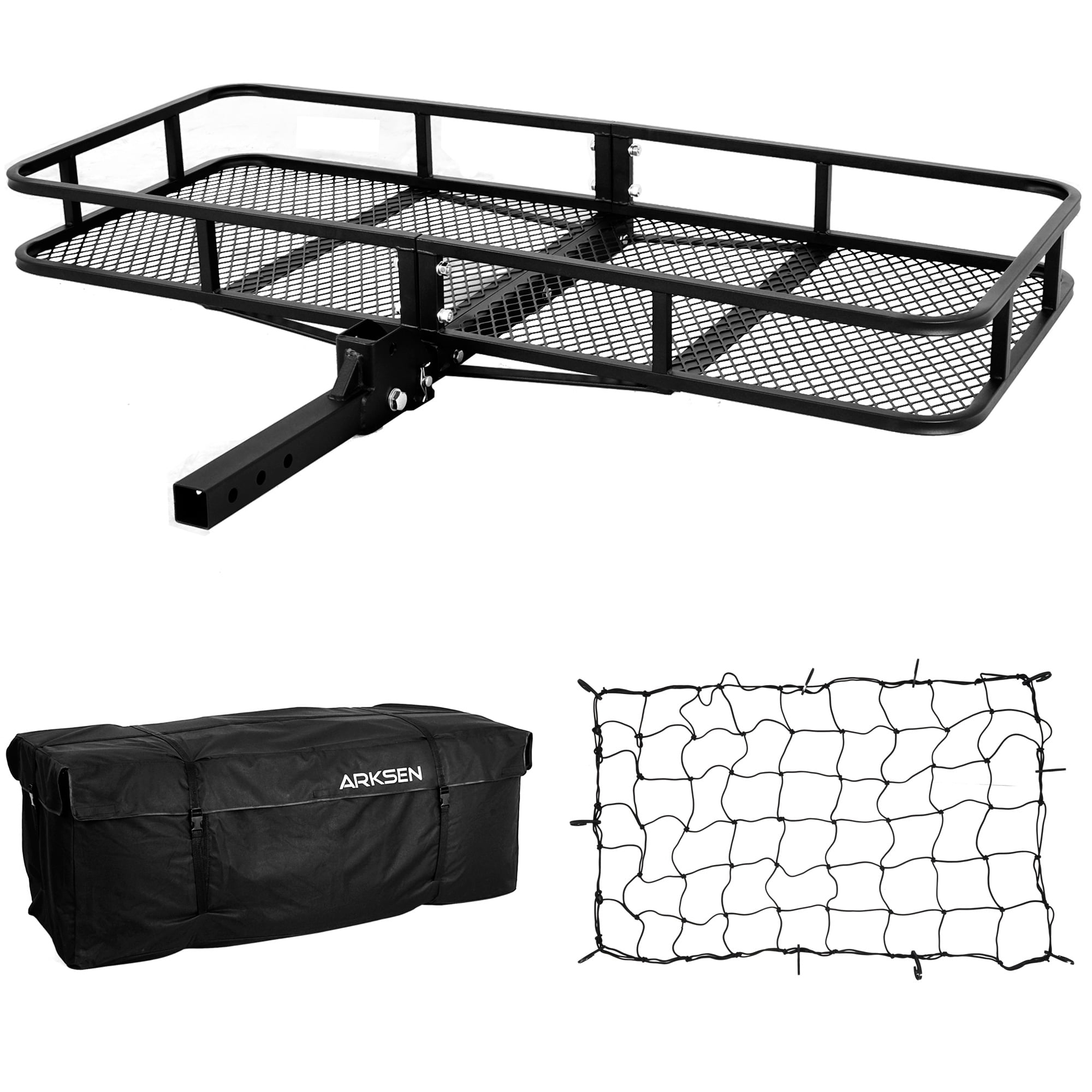 Arksen 60" Cargo Hauler Carrier Hitch Mounted Luggage Basket with Cargo Bag Combo