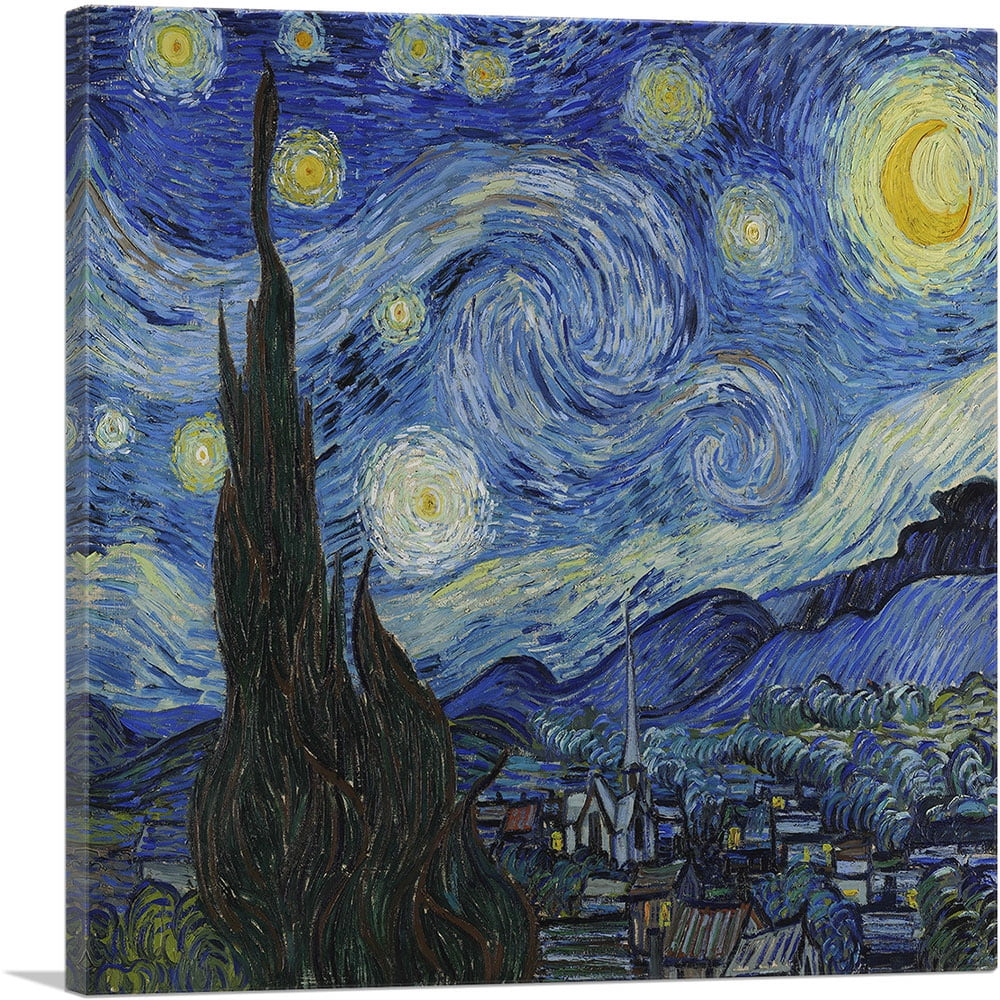 ARTCANVAS The Starry Night - Square 1889 Canvas Art Print by Vincent Van Gogh - Size: 26" x 26" (0.75" Deep)