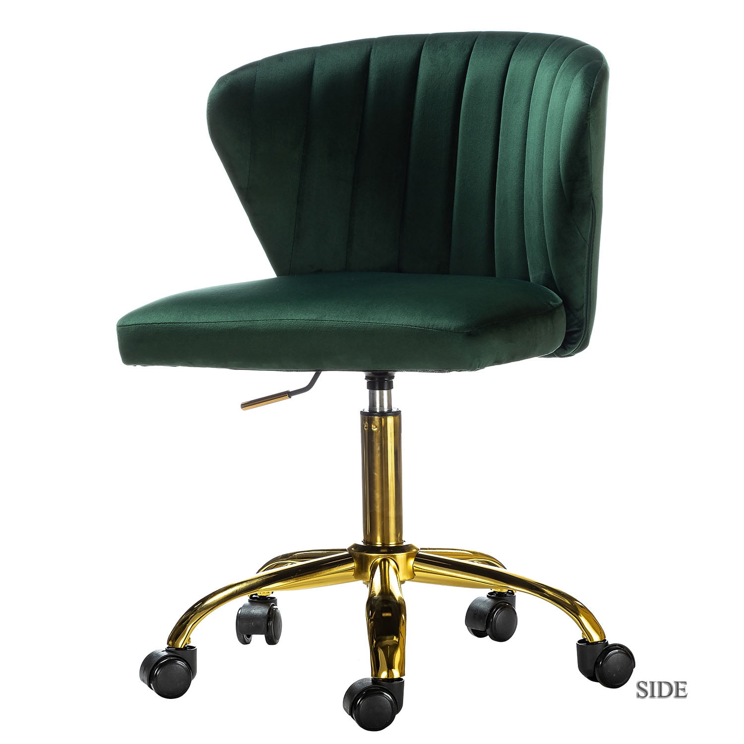 Green Velvet Swivel Office Chair with Gold Legs, Adjustable Height Rolling Desk Chair for Vanity