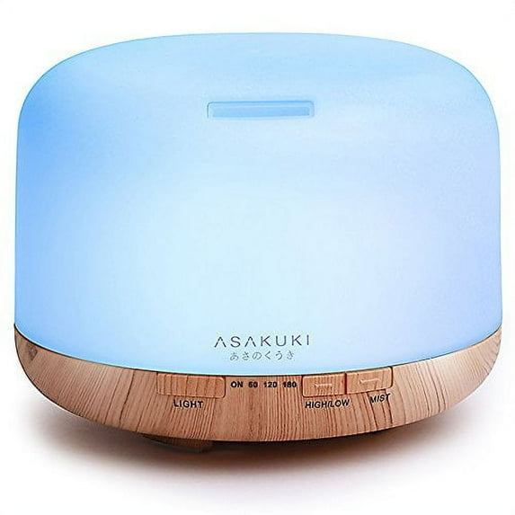 ASAKUKI 500mL Premium Essential Oil Diffuser, with 7 LED Light Colors & Auto-Switch