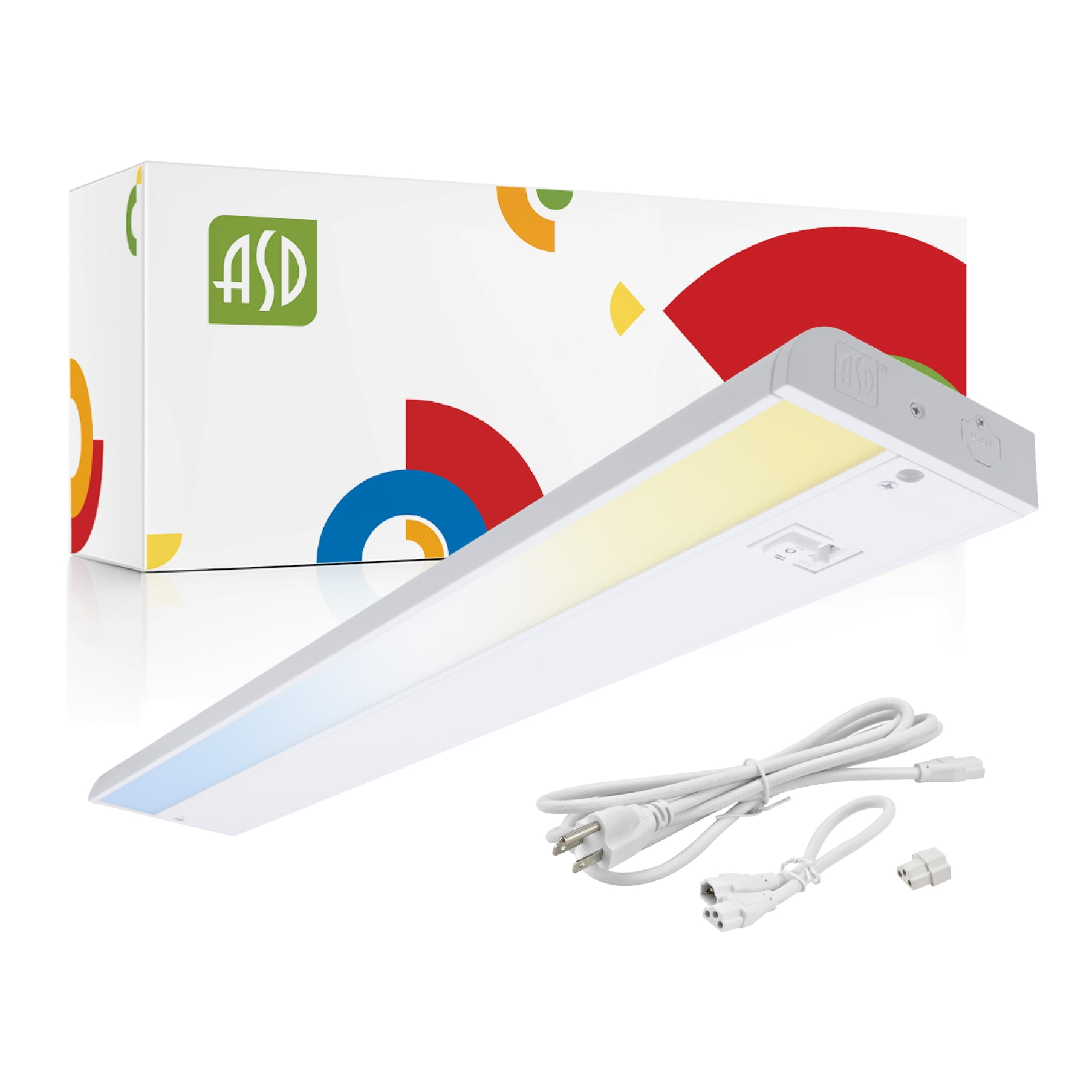 ASD LED Under Cabinet Lighting 18 Inch, Dimmable, Hardwired or Plug-in Installation, 3 Color Levels- 2700K/3000K/4000K, Linkable Kitchen Under Counter Lighting, ETL & Energy Star, White Finish