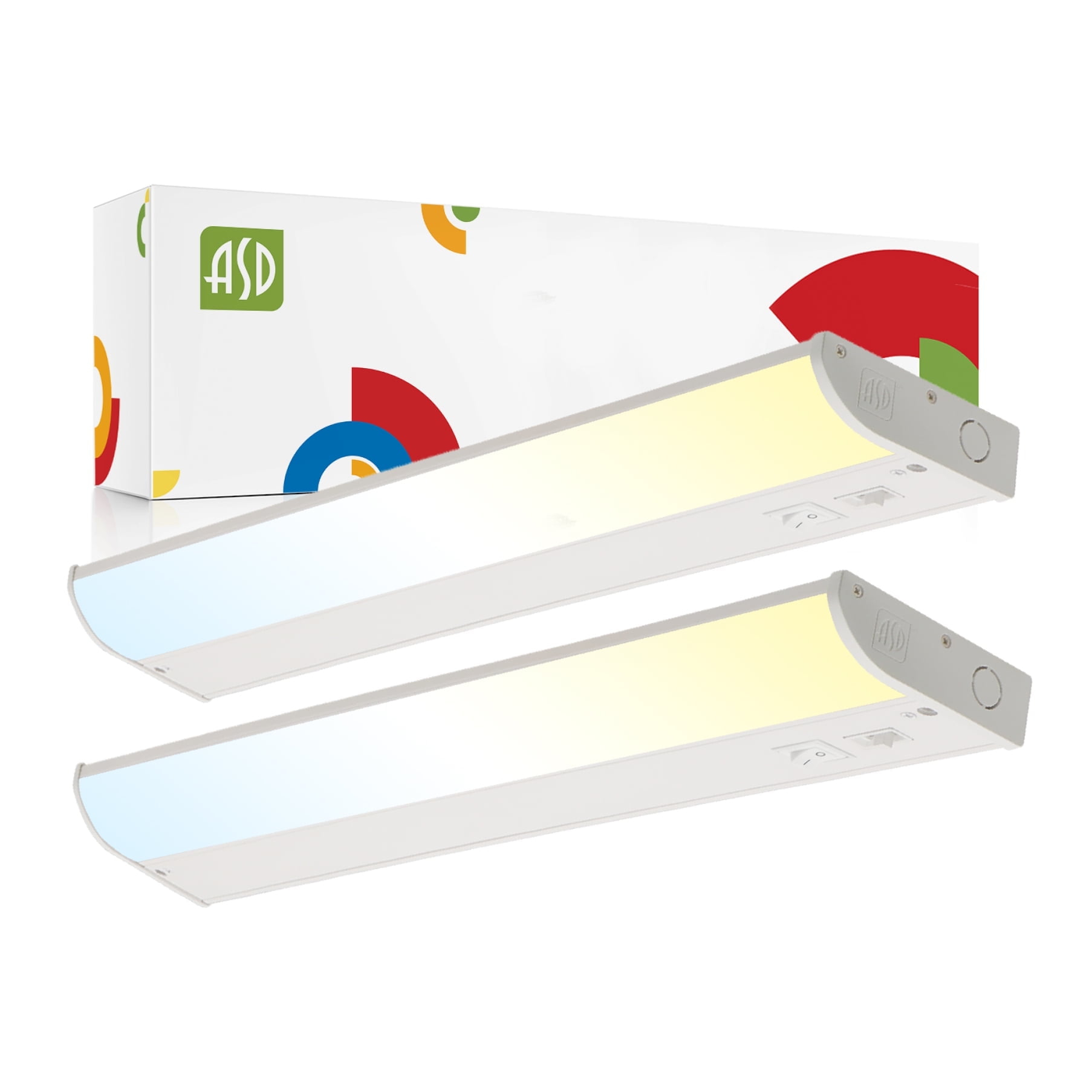 ASD LED Under Cabinet Lighting, 24 inch 12W 822LM, Dimmable Hardwired Under Cabinet Lights for Kitchen, 3000K Soft/4000K Cool/5000K Daylight, Under Counter Light Fixtures, ETL Energy Star White 2 Pack