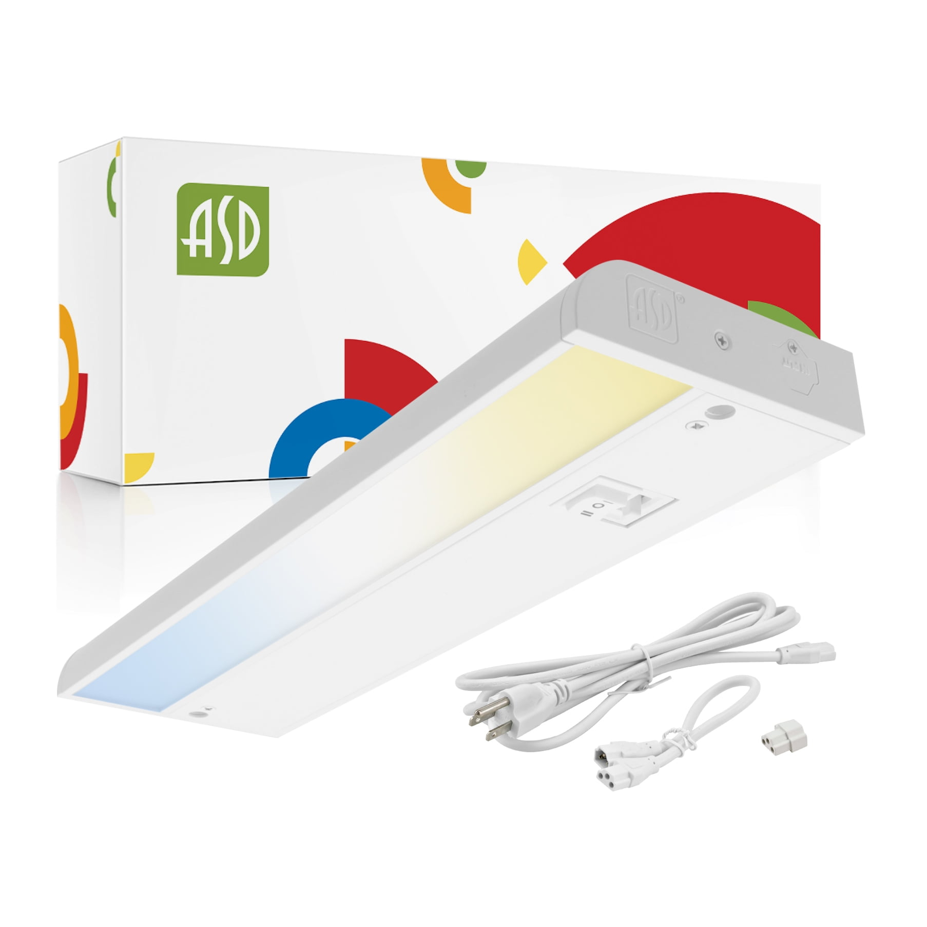 ASD LED Under Cabinet Lighting 9 Inch, Dimmable, Hardwired or Plug-in Installation, 3 Color Levels- 2700K/3000K/4000K, Linkable Kitchen Under Counter Lighting, ETL & Energy Star, White Finish