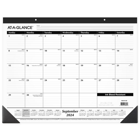 AT-A-GLANCE Academic 2024-2025 Monthly Desk Pad Calendar Standard 21 34 x 17 -