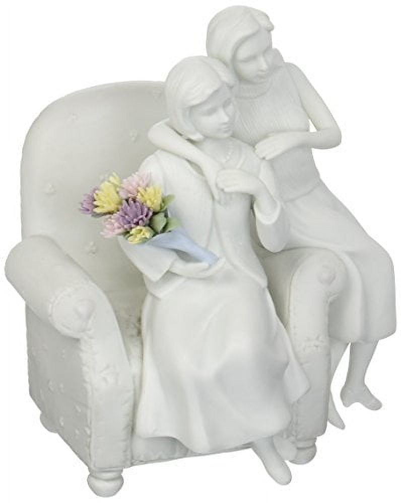 Kevins Gift Shoppe Ceramic Mother And Daughter White Bisque Figurine with Colorful Flower Bouquet
