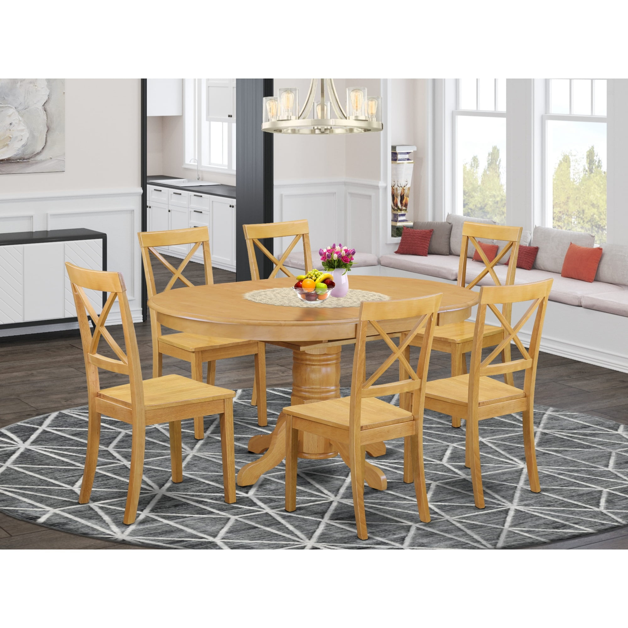 AVBO7-OAK-W - Table Set with a Dining Table and 6 Wood Chairs - Oak Finish