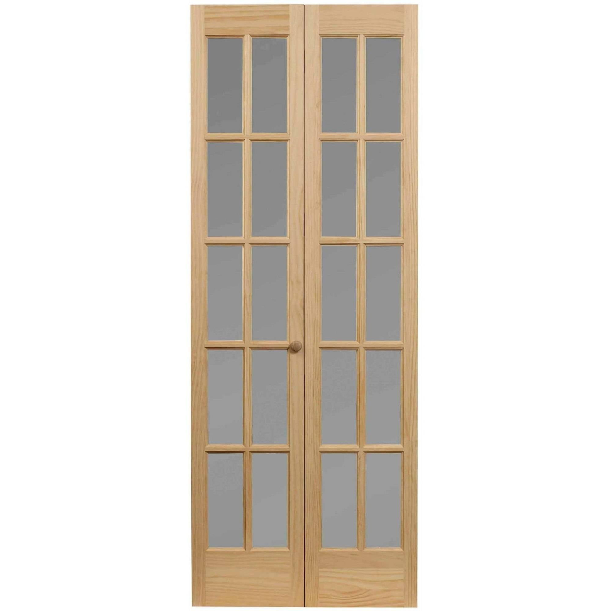 AWC Model 627 Traditional Divided Frosted Glass Bifold Door fits 36"w x 80"h Unfinished Pine