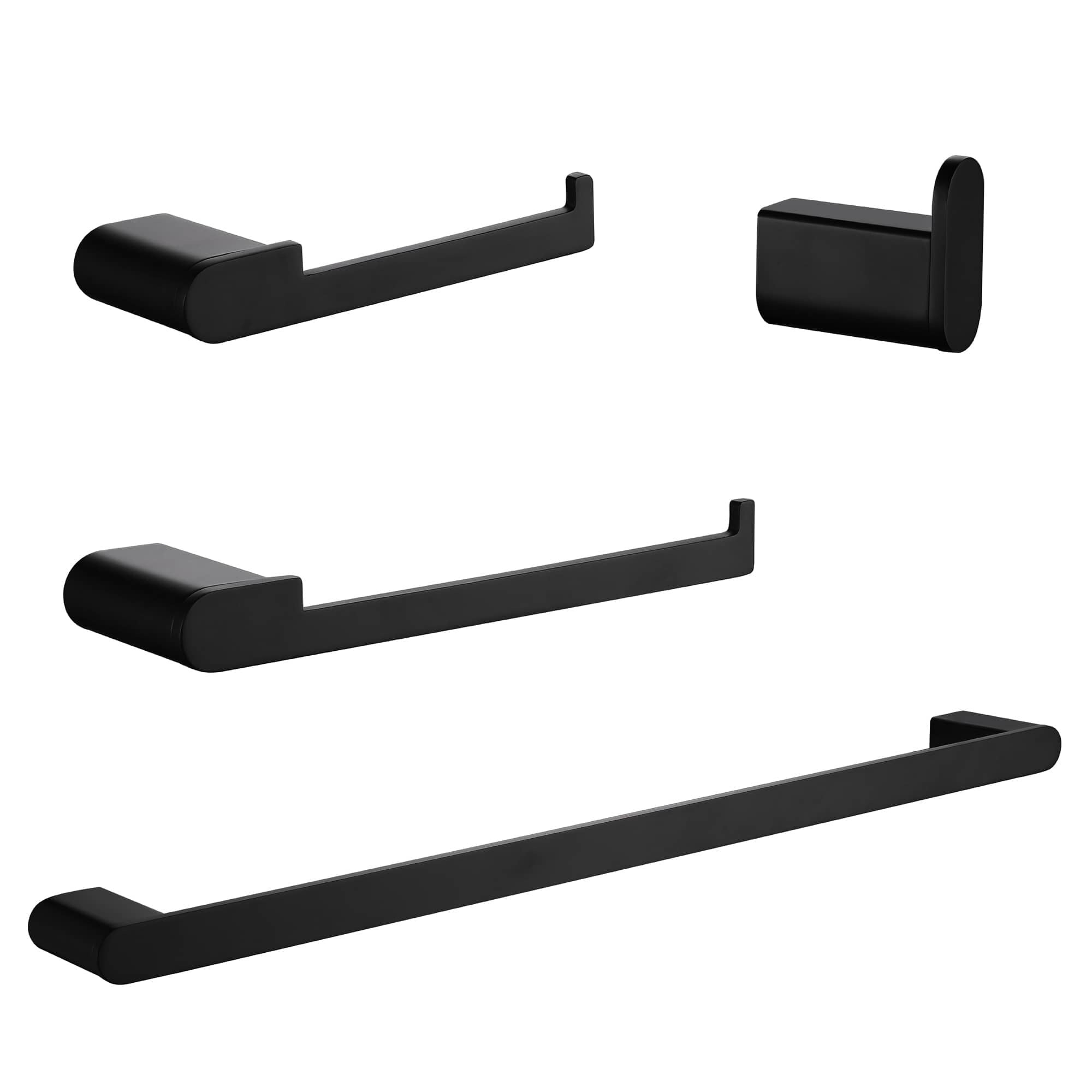 AWZTOO 4-Piece Bathroom Hardware Set Stainless Steel Towel Bar Set Towel Holder Toilet Paper Holder Robe Hook Wall Mount Accessory Set Matte Black