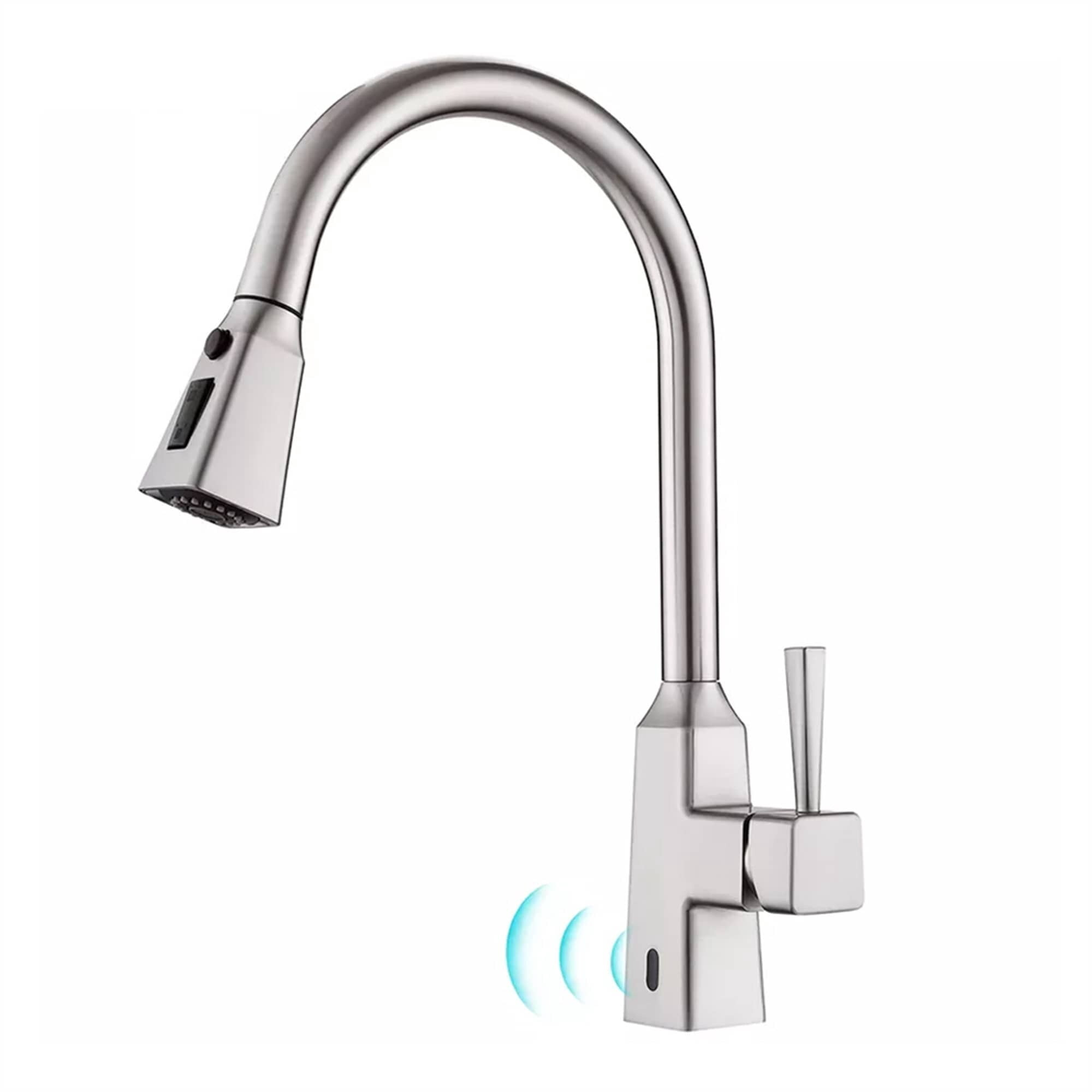 AWZTOO Touchless Kitchen Faucet With Pull Down Sprayer 1 Hole Smart Kitchen Sink Faucet Single Handle Hand Free Modern Vanity Basin Tap Brushed Nickel