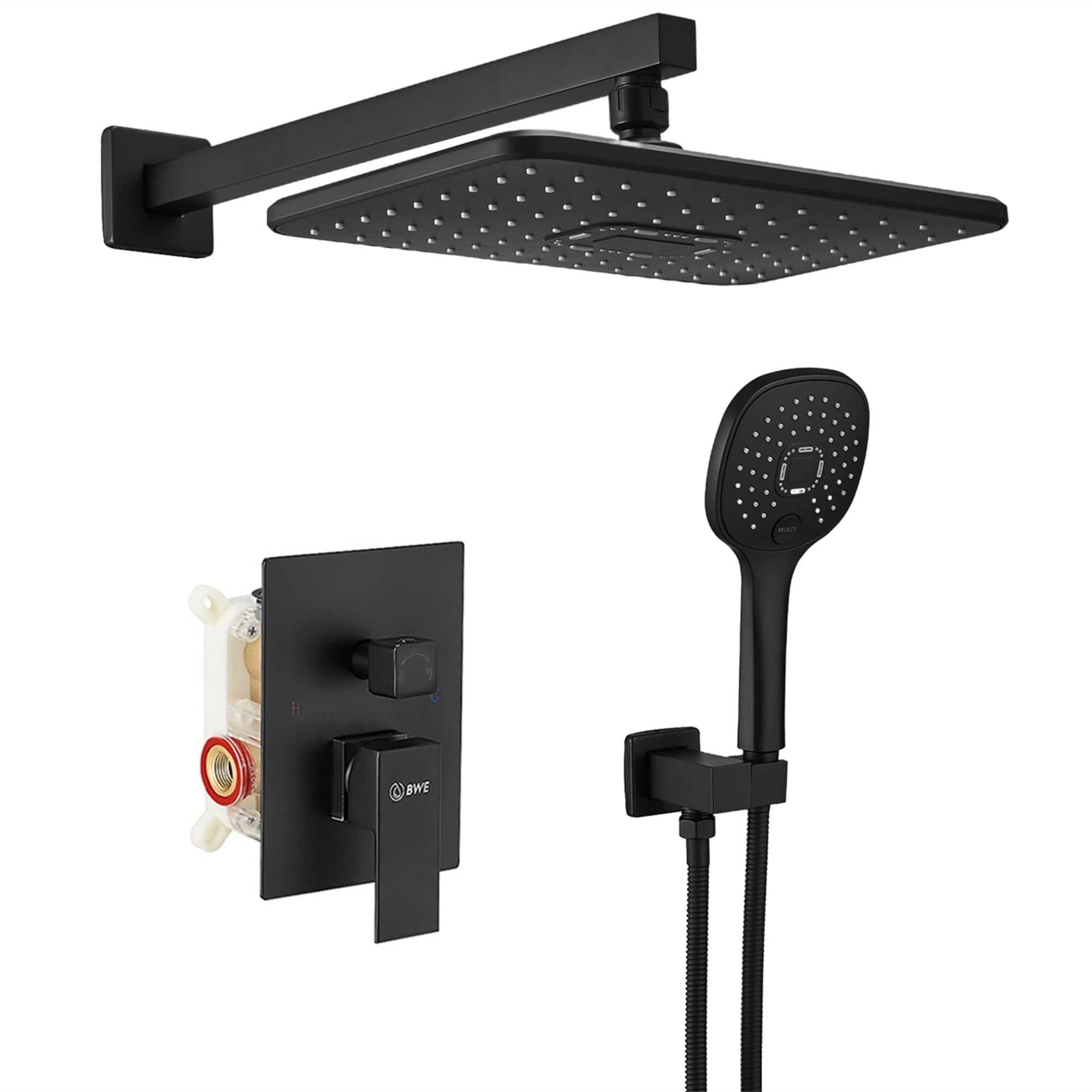 AWZTOO Wall Mounted Shower System With Rough-in Valve Matte Black Shower Faucet With 2 in 1 Handheld Modern Bathroom Shower Combo Set