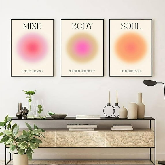 AXXPosters-Mind Body Soul Print Positive Aura Energy Poster Trendy Gradient Spiritual Wall Art Canvas Painting Aesthetic Posters for Room Home Decor 16*24*3 Un (Mind Heart Soul, 16*24 Un)