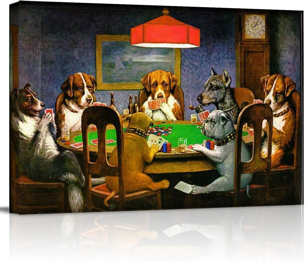 Aaroca Canvas Print Wall Art - Pokers Dogs Dogs Playing Cards - Wall Decor Modern Artwork Paintings Pictures for Living Room Stretched and Framed Canvas Posters Framed/Unframed