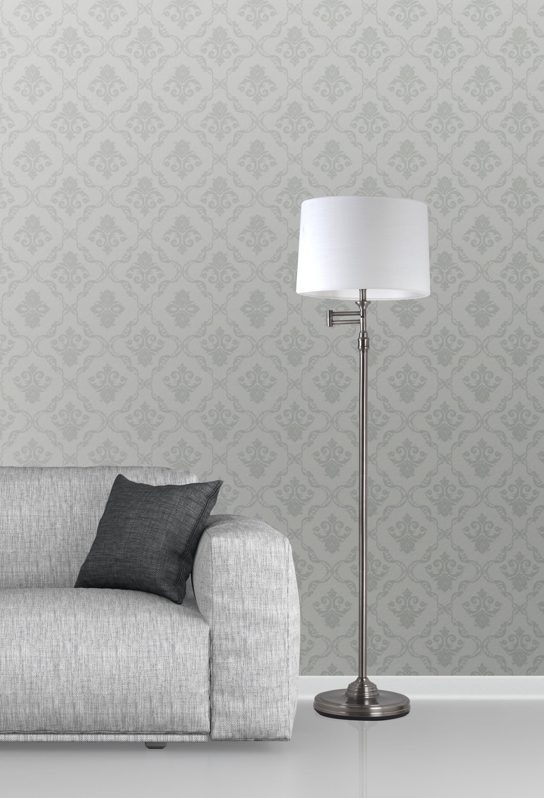 Adesso Aaron Swing Arm Floor Lamp Pewter: Linen Shade, Metal Body, UL Listed, 57.44" Height