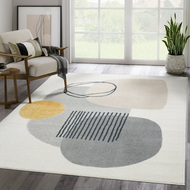 Abani Deco Collection Area Rug Mid Century Modern Bedroom Living Room Decor Floor Rug 4 x 6 Cream Grey