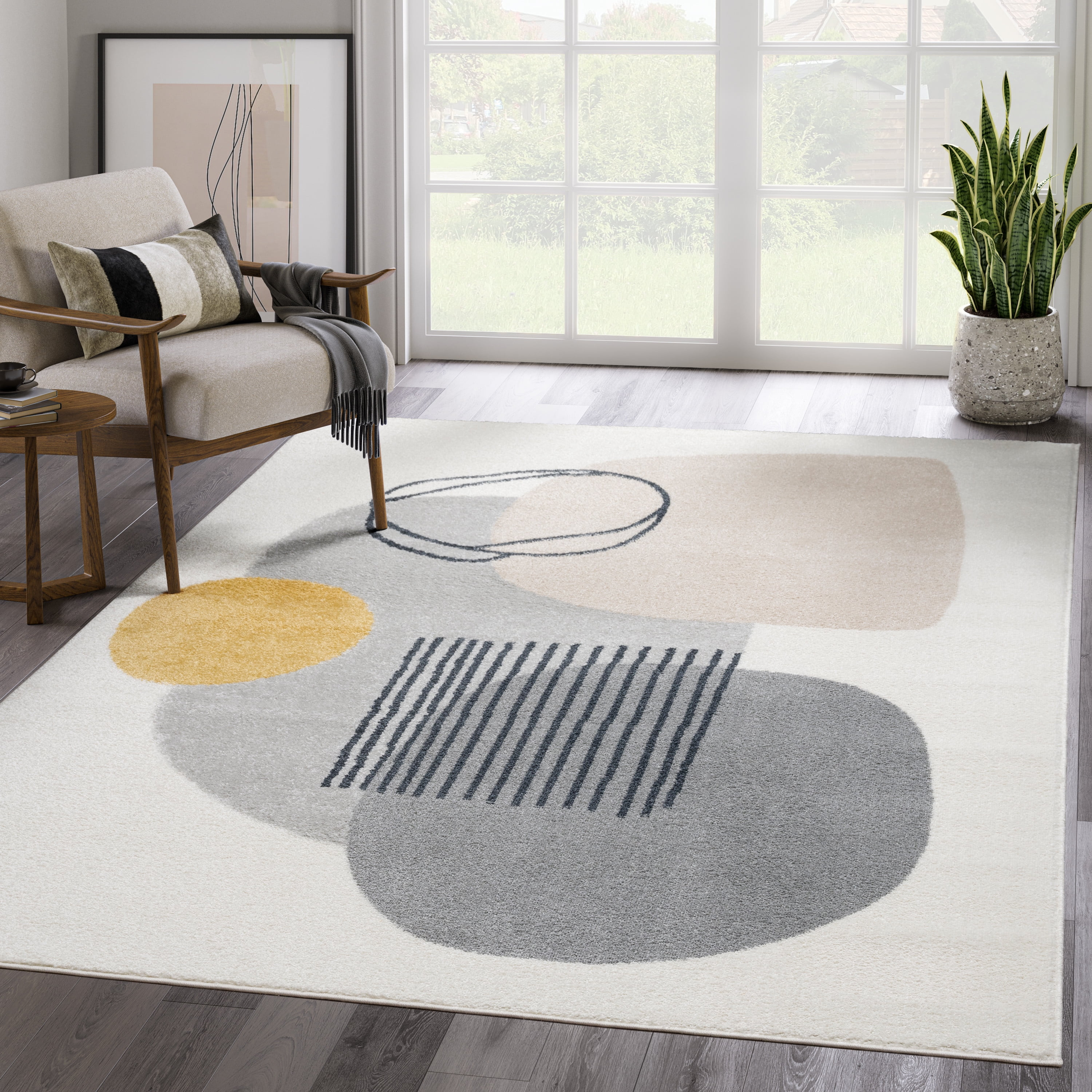 Abani Deco Collection Area Rug Mid Century Modern Bedroom Living Room Decor Floor Rug 5 x 8 Cream Grey