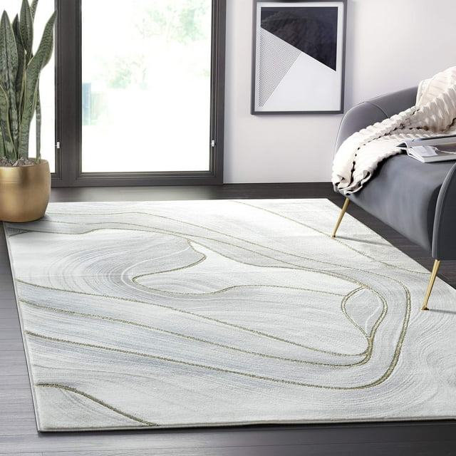 Abani Luna Collection Area Rug Mid Century Modern Bedroom Living Room Decor Floor Rug 6 x 9 Grey