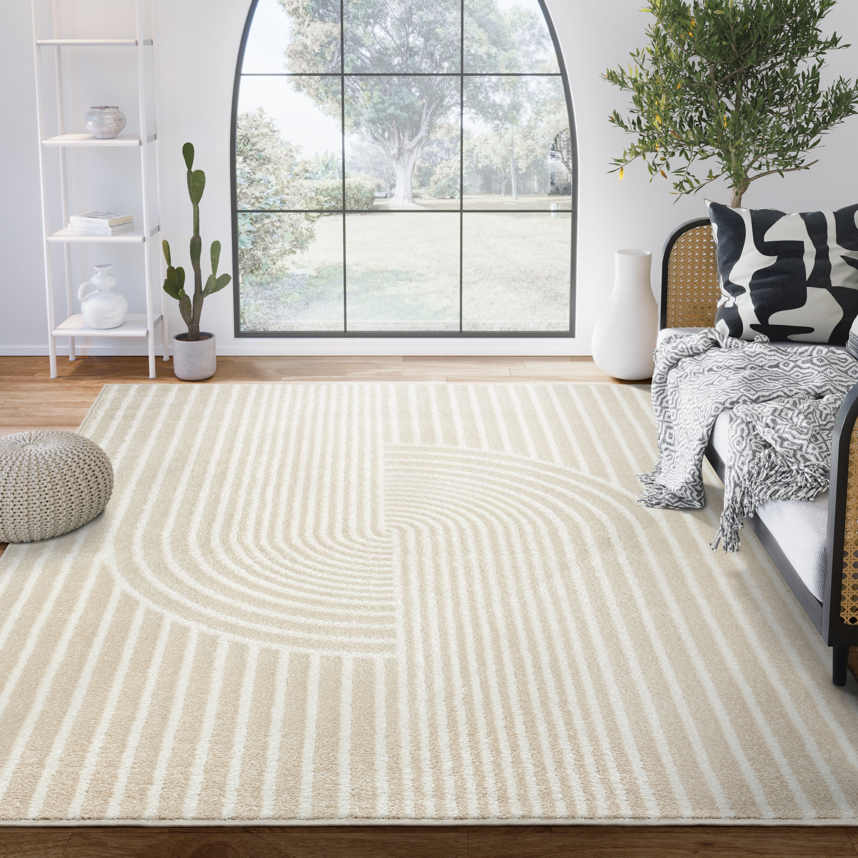 Abani Nuevo Collection Area Rug Mid Century Modern Bedroom Living Room Decor Floor Rug 8 x 10 Cream