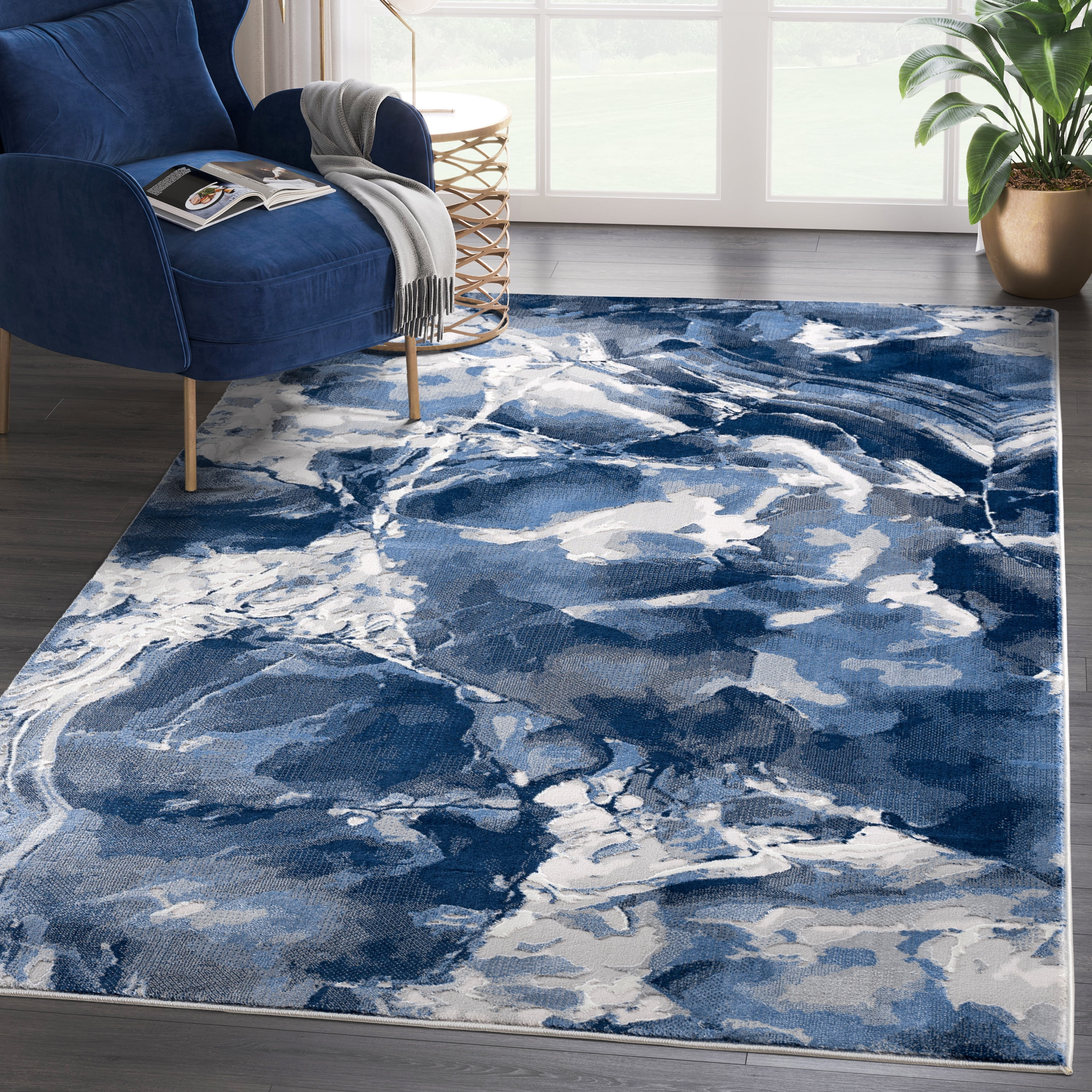 Abani Regal Collection Area Rug Mid Century Modern Bedroom Living Room Decor Floor Rug 6 x 9 Blue
