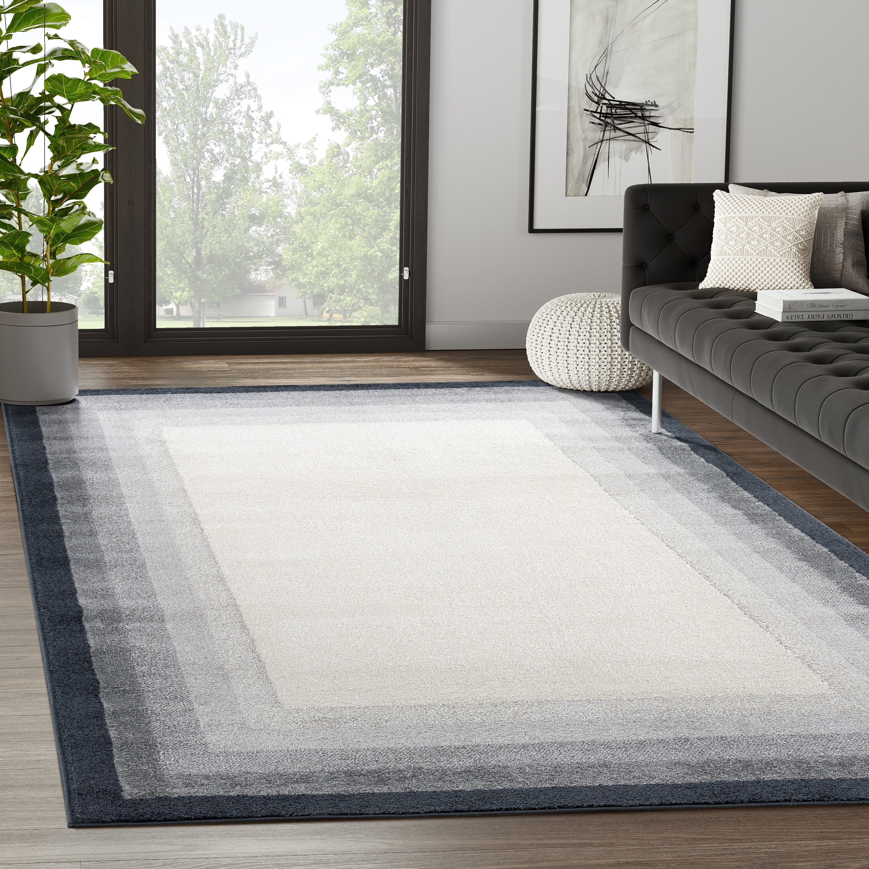 Abani Rugs Nuevo NUE180A Ivory Area Rug with Tonal Grey Border 7'9" x 10'2" - Cream