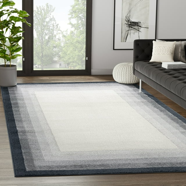 Abani Rugs Nuevo NUE180A Ivory Area Rug with Tonal Grey Border 7'9" x 10'2" - Cream