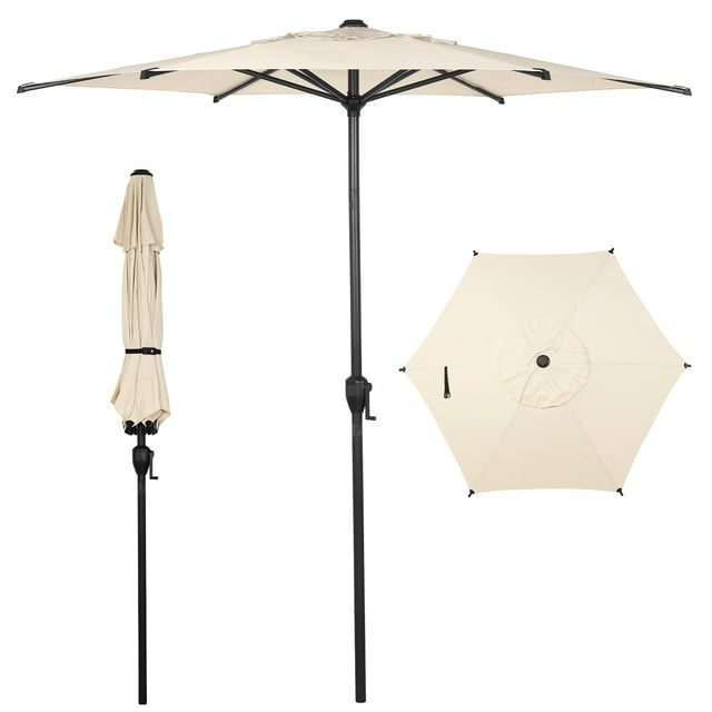 Abba Patio 7.5ft Outdoor Patio Umbrella w/ Push Button Tilt and Crank, 6 Ribs-Beige